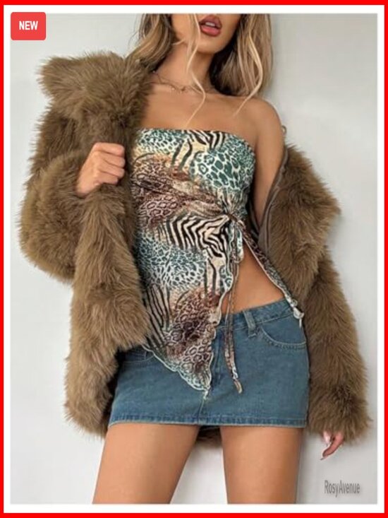 Cheetah Print Tube Top Strapless Bandeau Crop Top Mesh Sheer Rave Clubwear - Picture 6 of 6